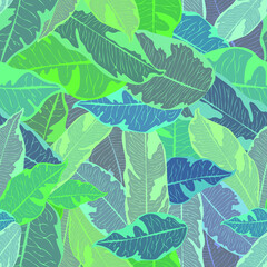 Nature leaves seamless pattern blue vector background