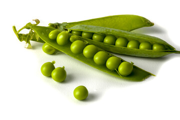 Green pea pod isolated on white.