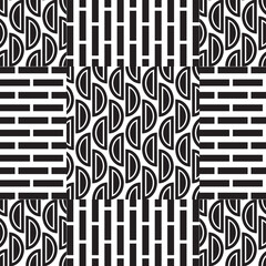 Seamless Geometric Brick and Oval Design Pattern in Black and White for Fabric and Textile Print