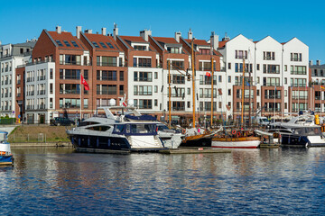 Colorful facades and buildings in old central part of Gdansk city, Poland