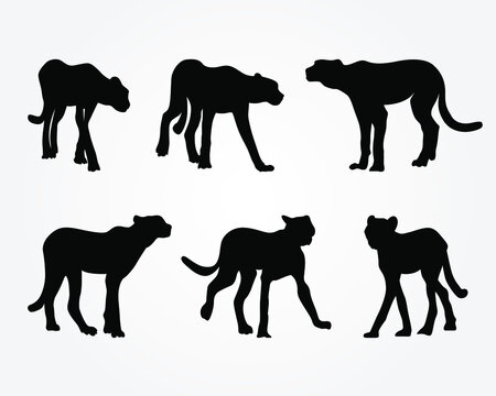 Set Of A Black Cheetah Silhouette