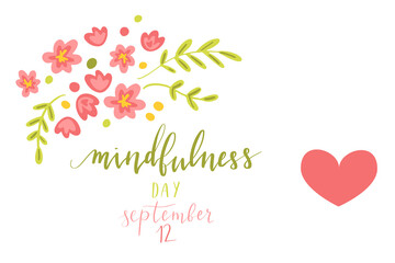 Mindfulness Day September 12 hand written lettering illustration postcard template