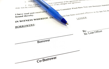 Loan Document for Individual or Couple to Borrow Money from Lender Written Contract