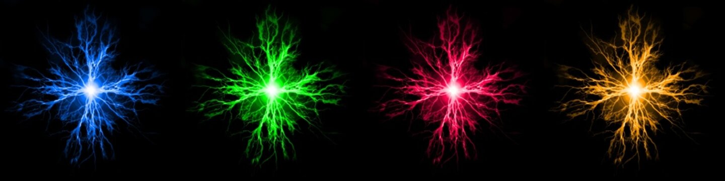 Pure Power and Electricity Blue Green Red and Yellow Plasma Electrical Engergy