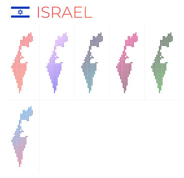 Israel dotted map set. Map of Israel in dotted style. Borders of the country filled with beautiful smooth gradient circles. Amazing vector illustration.