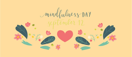 Mindfulness Day September 12 hand written lettering illustration postcard template