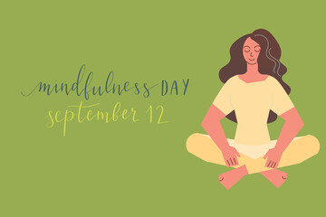 Mindfulness Day September 12 hand written lettering illustration postcard template