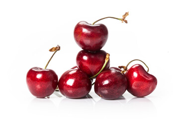 fresh organic cherries isolated on white background