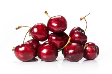 fresh organic cherries isolated on white background