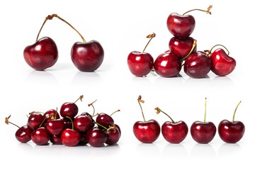 Obraz na płótnie Canvas composite of fresh organic cherries isolated on white background