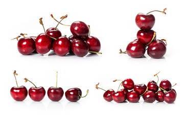 composite of fresh organic cherries isolated on white background