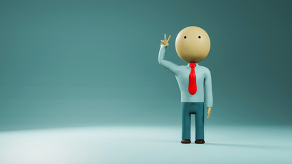 3D Businessman's hand with two finger. The concept of victory sign. 3d rendering