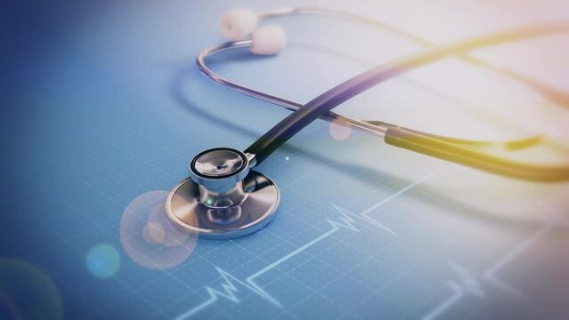 Concept medical examination and healthcare business medical, big data for healthcare analytics, stethoscope on the dark background and close up 3d render. health insurance marketing strategy
