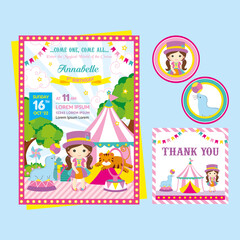 Circus birthday party set with cute girl