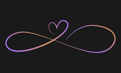 Love heart In the sign of infinity. Sign on postcard to Valentines day, wedding print. Vector calligraphy and lettering illustration isolated on a white background
