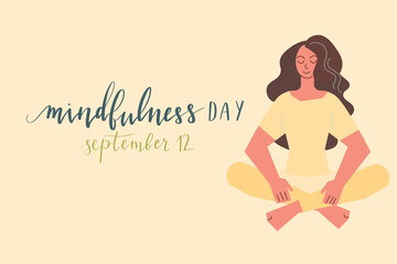 Mindfulness Day September 12 hand written lettering illustration postcard template