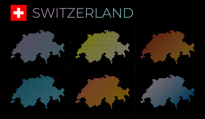 Fototapeta na wymiar Switzerland dotted map set. Map of Switzerland in dotted style. Borders of the country filled with beautiful smooth gradient circles. Elegant vector illustration.