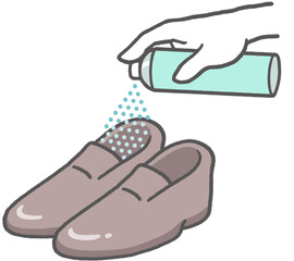 臭いが気になる革靴に、消臭スプレーを吹きかける