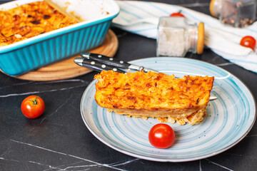 Traditional italian lasagna with minced meat and cheese