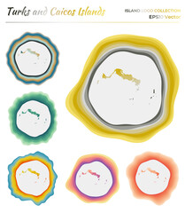 Turks and Caicos Islands logo collection. Colorful badge of the island. Layers around Turks and Caicos Islands border shape. Vector illustration.