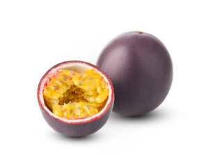 Passion fruit cut and whole. Passionfruit isolated on white background.
