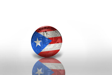 bitcoin with the national flag of puerto rico on the white background. bitcoin mining concept.