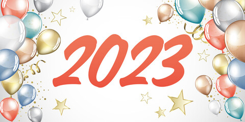 happy new year 2023 color balloons and confetti - party festive design