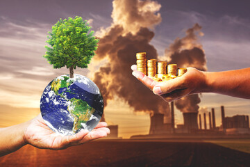 Concept of capitalism or environment. A metaphorical picture of industrial money or keeping the...
