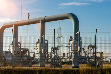 over land gas pipeline system at natural gas station