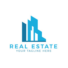 Creative real estate, blue building design, Style home logo template