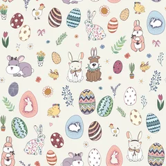 Foto op Canvas Easter rabbit, egg, vector seamless pattern © GooseFrol