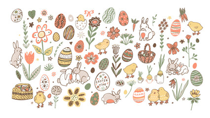 Easter rabbit, egg, chick vector illustrations set © GooseFrol