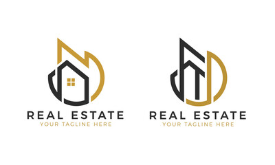 Real estate logo template. Outline style house, Modern home logo design