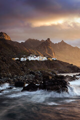 Spectacular view of Almáciga village at sunset, Anaga Rural Park, Sta. Cruz de Tenerife, Tenerife, Canary Islands, Spain