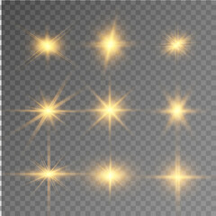 Set of bright beautiful stars. Light effect Bright Star. Beautiful light for illustration. Christmas star. White sparks sparkle with a special light. Vector sparkles on transparent background	