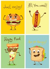 Vector illustration set of cute and funny cartoon little dogs-pupies.