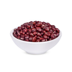 Red bean seeds in a white cup isolated on white background