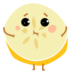 Funny banana slice character. Cut fruit emoji