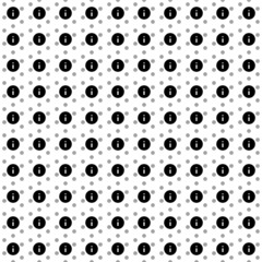 Square seamless background pattern from black info symbols are different sizes and opacity. The pattern is evenly filled. Vector illustration on white background