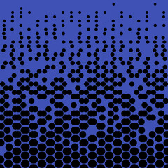 Abstract seamless geometric circle pattern. Mosaic background of black circles. Evenly spaced shapes of different sizes. Vector illustration on indigo background