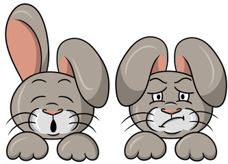 Cute little bunnies in cartoon style, cute rabbit sleeping, offended rabbit, fluffy cute bunnies
