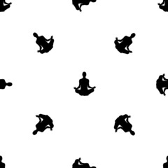 Seamless pattern of repeated black yoga symbols. Elements are evenly spaced and some are rotated. Vector illustration on white background
