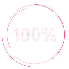 The 100 percent symbol filled with pink dots. Pointillism style. Vector illustration on white background