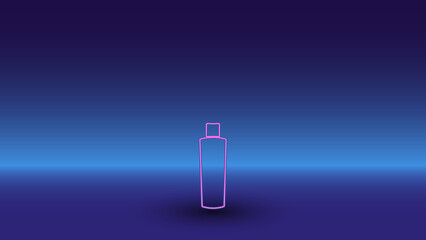 Neon shampoo symbol on a gradient blue background. The isolated symbol is located in the bottom center. Gradient blue with light blue skyline