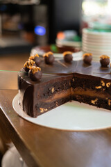 cake cut with a knife in a cafe