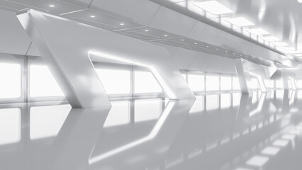 Abstract Futuristic empty room. Sci-Fi hi tech Corridor With light. Future Technology concept. 3d rendering