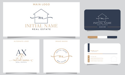AX Initial handwriting Real estate signature logo with business card design vector template. 