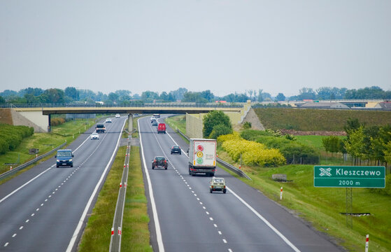 Nagradowice, Poland. Polish S5 expressway with cars and trucks.