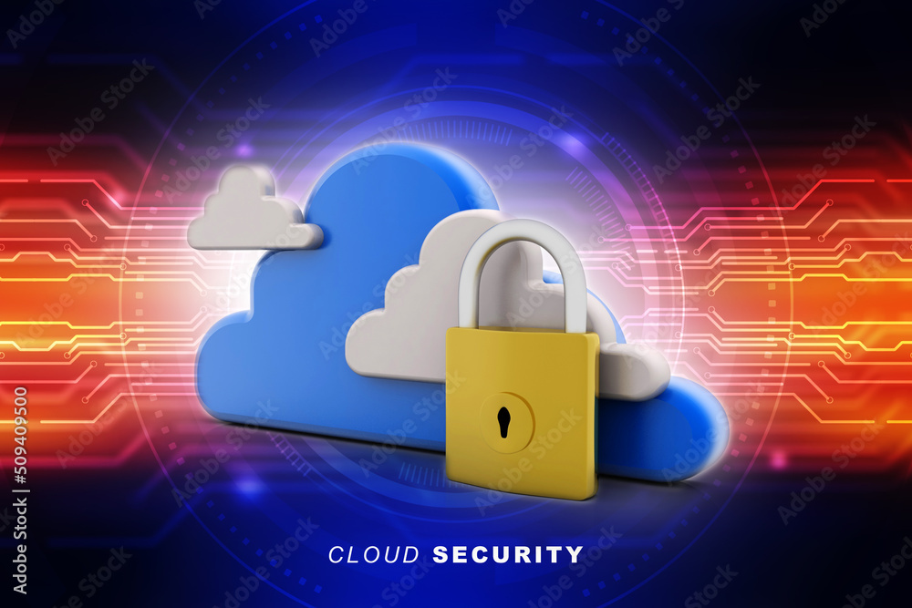 Poster 3d rendering cloud computing, security