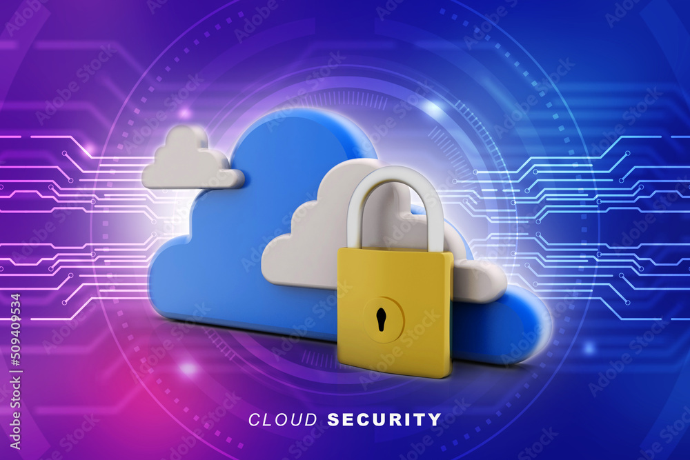 Poster 3d rendering cloud computing, security
